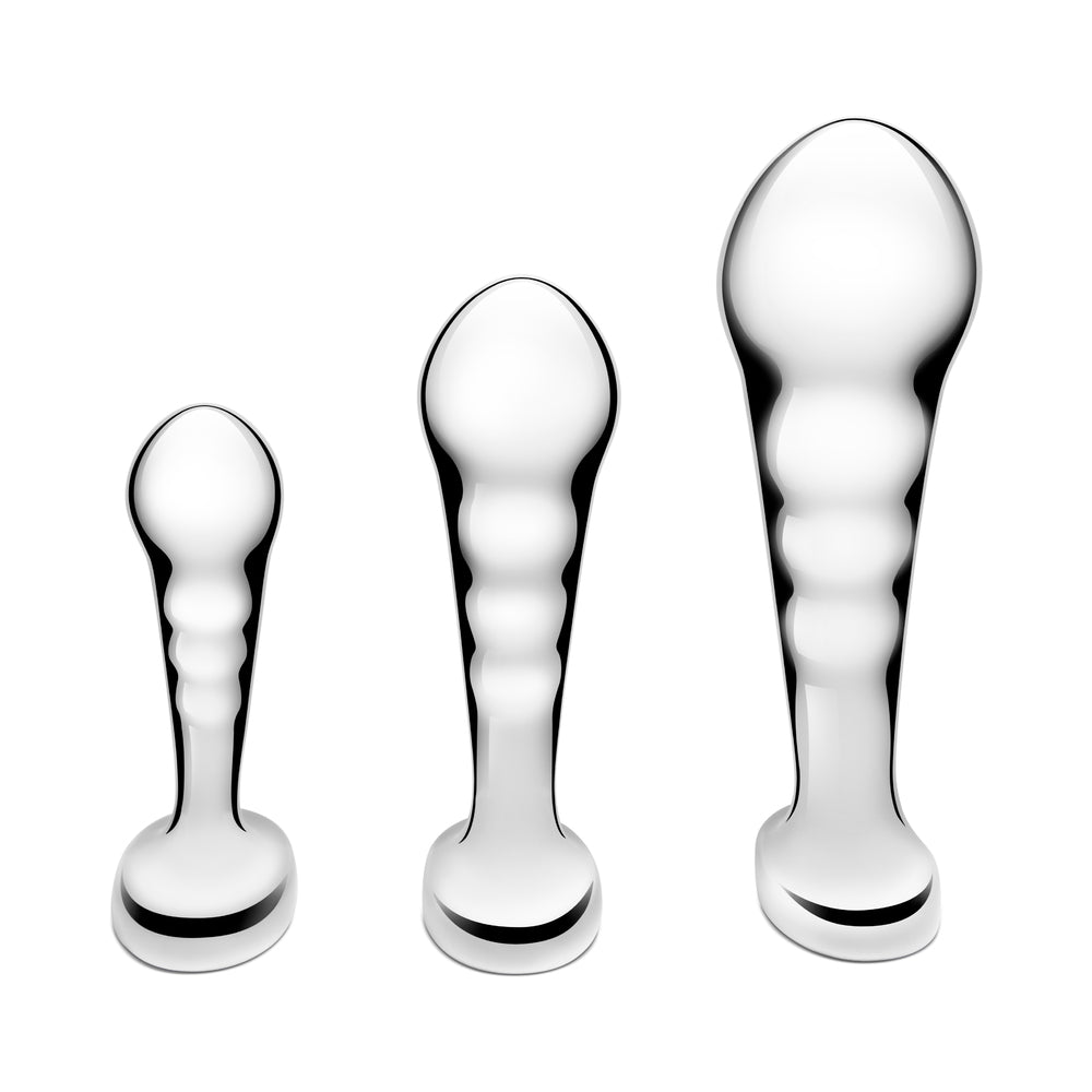 B-Vibe Stainless Steel P-Spot Training Set on white background. Available at SugarX in Sex Toys in the Butt Plug collection.
