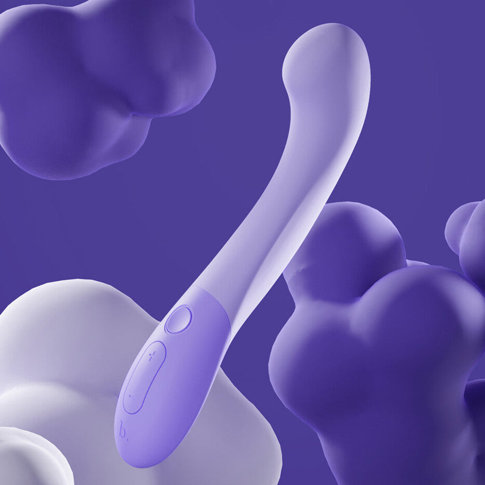 Biird Gii G-spot vibrator in Lilac by SugarX in Sex Toys in the G-Spot Vibrator collection. The vibrator is on a purple background showcasing its design for both internal and external stimulation.