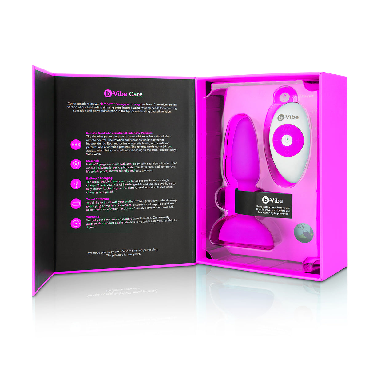 B-Vibe Rimming Petite Plug - Fuchsia on white background. Available at SugarX in Sex Toys in the Butt Plug collection.