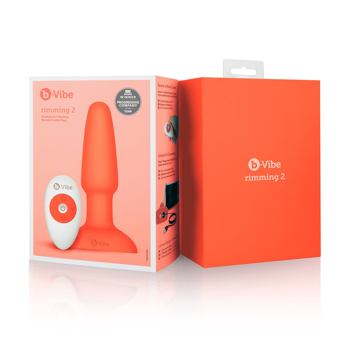B-Vibe Rimming Plug 2 - Orange on white background. Available at SugarX in Sex Toys in the Butt Plug collection.