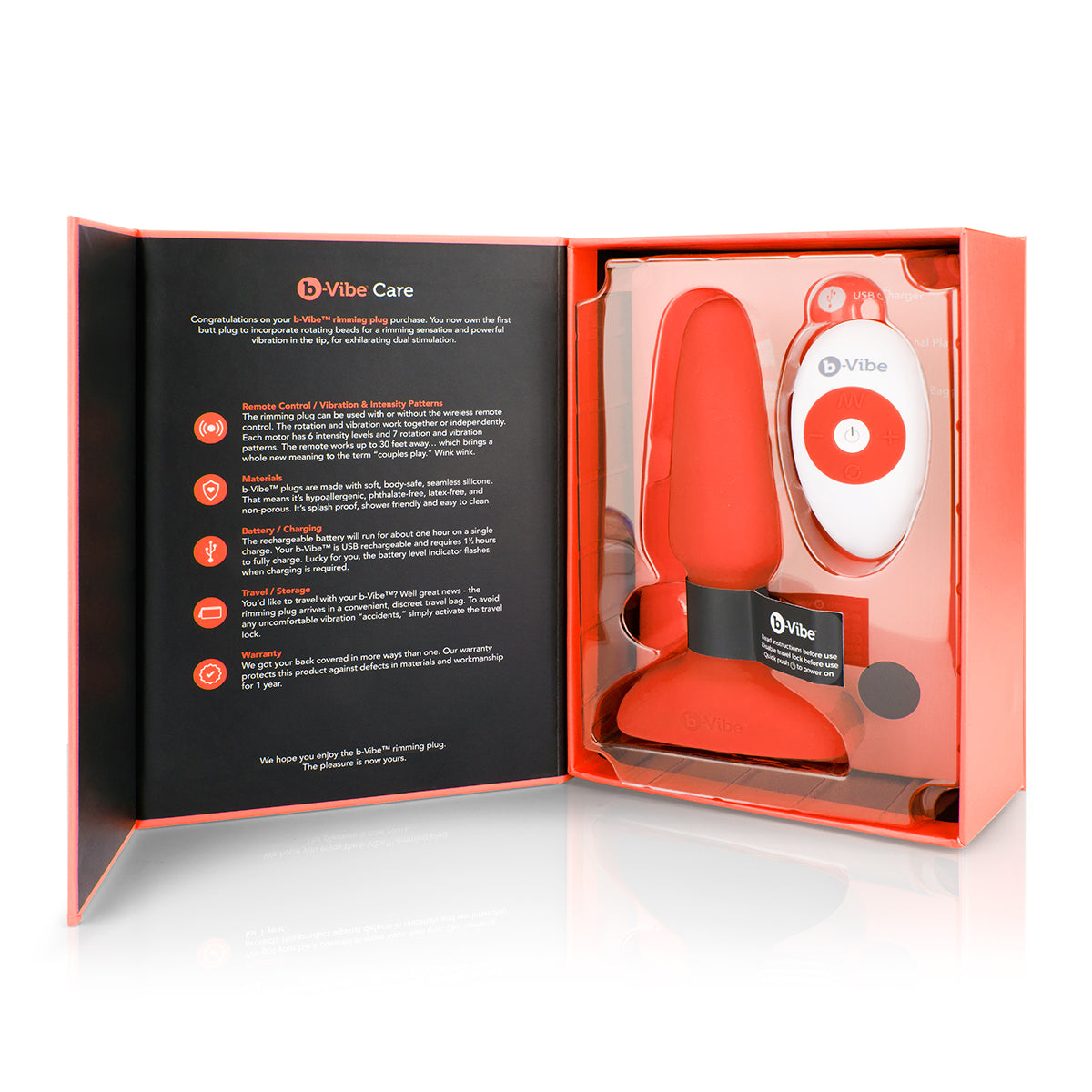 B-Vibe Rimming Plug 2 - Orange on white background. Available at SugarX in Sex Toys in the Butt Plug collection.