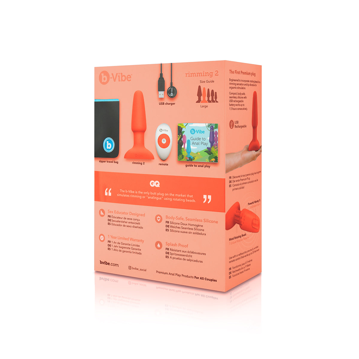 B-Vibe Rimming Plug 2 - Orange on white background. Available at SugarX in Sex Toys in the Butt Plug collection.