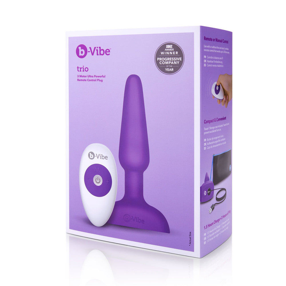 B-Vibe Trio Plug - Purple on white background. Available at SugarX in Sex Toys in the Butt Plug collection.