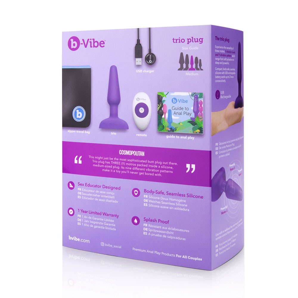 B-Vibe Trio Plug - Purple on white background. Available at SugarX in Sex Toys in the Butt Plug collection.