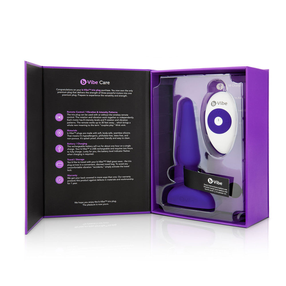 B-Vibe Trio Plug - Purple on white background. Available at SugarX in Sex Toys in the Butt Plug collection.