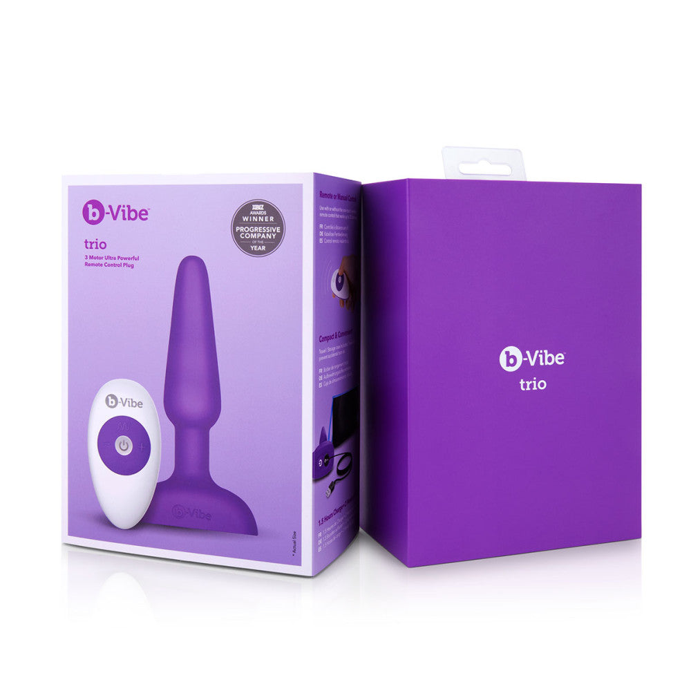 B-Vibe Trio Plug - Purple on white background. Available at SugarX in Sex Toys in the Butt Plug collection.