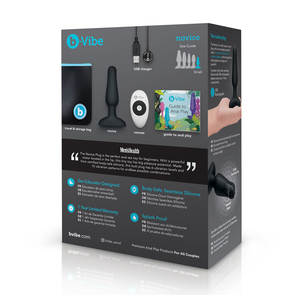 B-Vibe Novice Plug - Black on white background. Available at SugarX in Sex Toys in the Butt Plug collection.