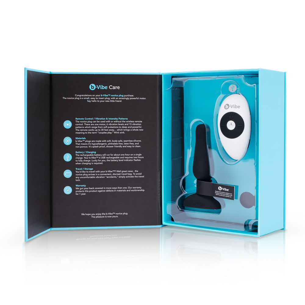 B-Vibe Novice Plug - Black on white background. Available at SugarX in Sex Toys in the Butt Plug collection.