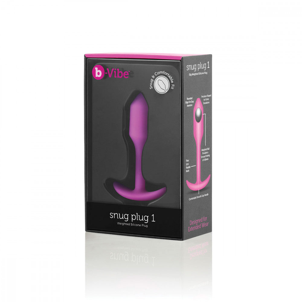 B-Vibe Snug Plug 1 - Fuchsia on white background. Available at SugarX in Sex Toys in the Butt Plug collection.