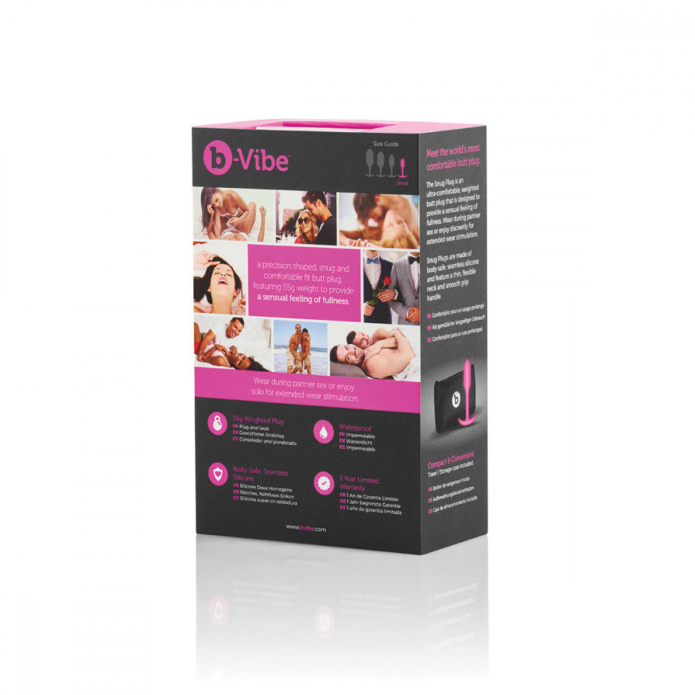 B-Vibe Snug Plug 1 - Fuchsia on white background. Available at SugarX in Sex Toys in the Butt Plug collection.