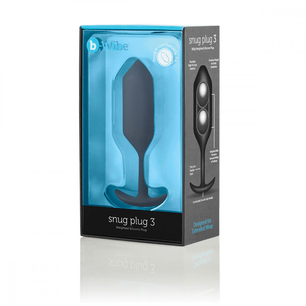 B-Vibe Snug Plug 3 - Black on white background. Available at SugarX in Sex Toys in the Butt Plug collection.