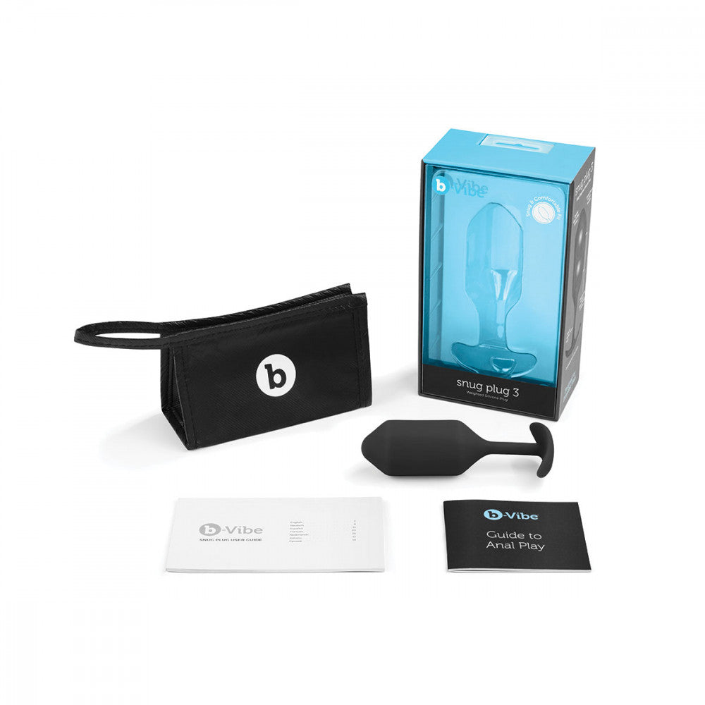 B-Vibe Snug Plug 3 - Black on white background. Available at SugarX in Sex Toys in the Butt Plug collection.