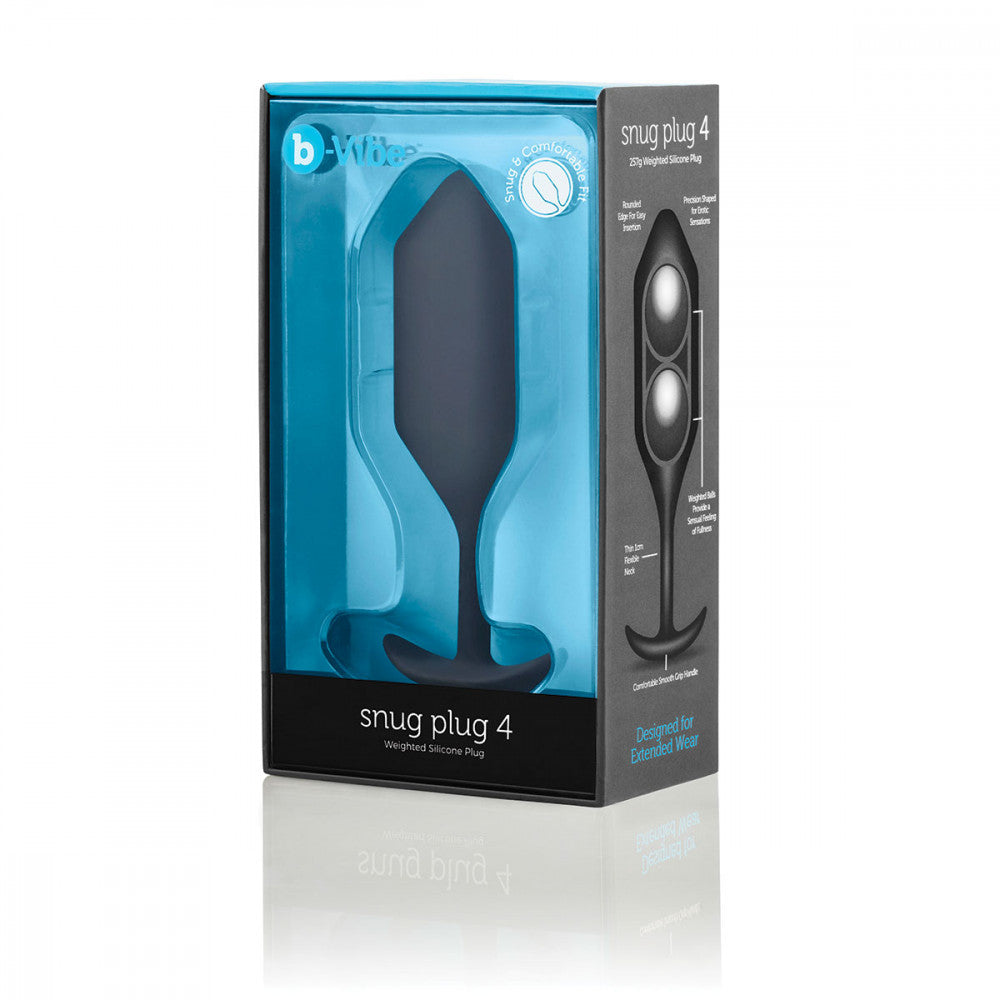 B-Vibe Snug Plug 4 - Black on white background. Available at SugarX in Sex Toys in the Butt Plug collection.