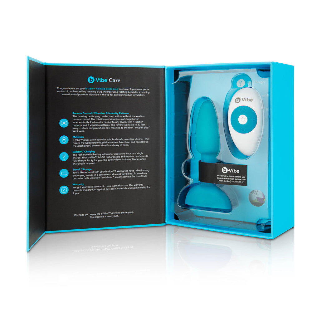 B-Vibe Rimming Petite Plug - Teal on white background. Available at SugarX in Sex Toys in the Butt Plug collection.