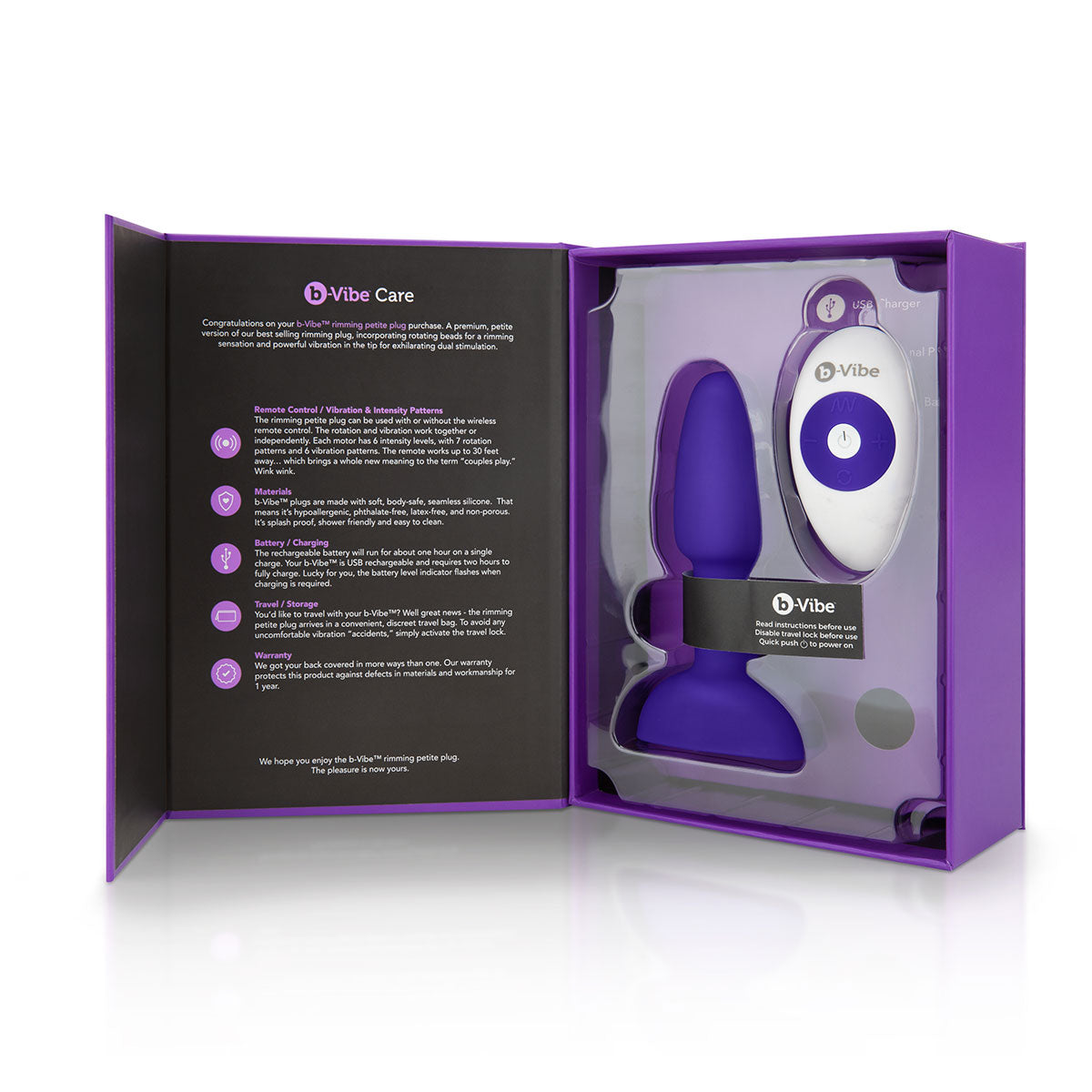 B-Vibe Rimming Petite Plug - Purple on white background. Available at SugarX in Sex Toys in the Butt Plug collection.