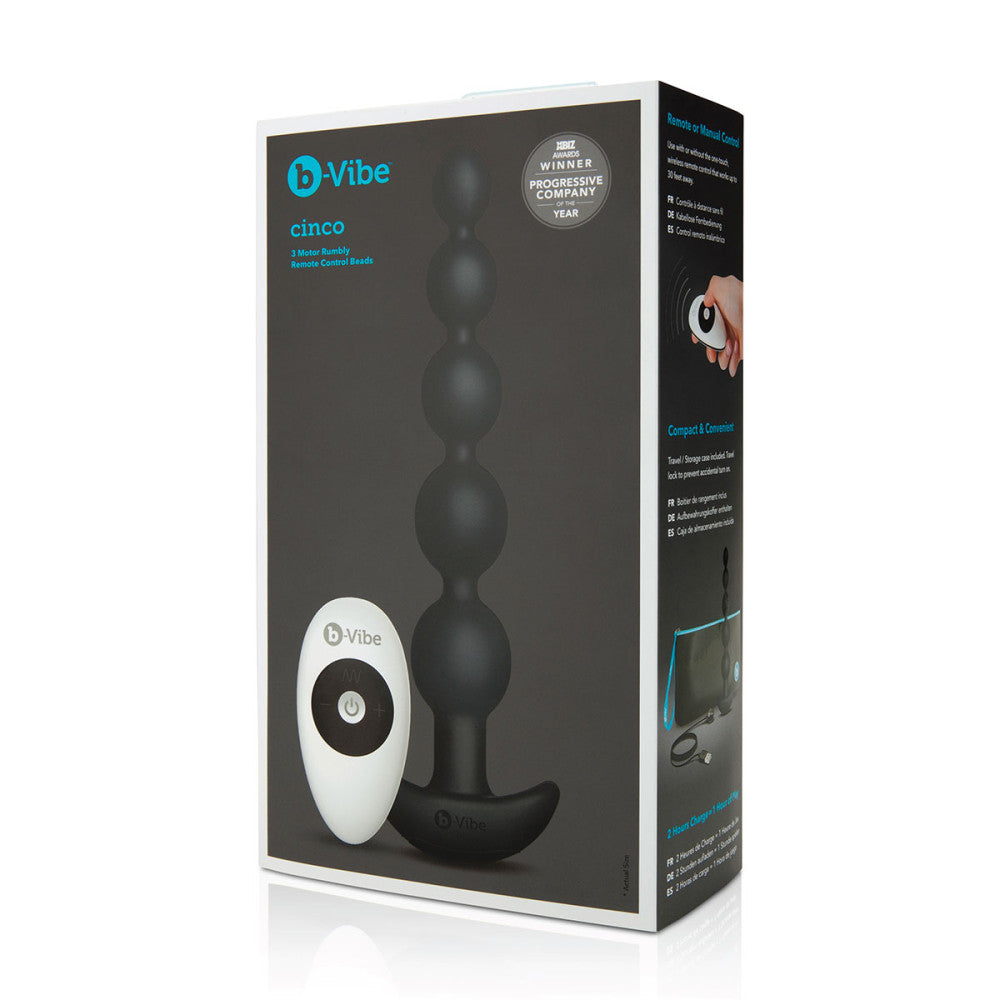 B-Vibe Cinco Beads - Black on white background. Available at SugarX in Sex Toys in the Butt Plug collection.