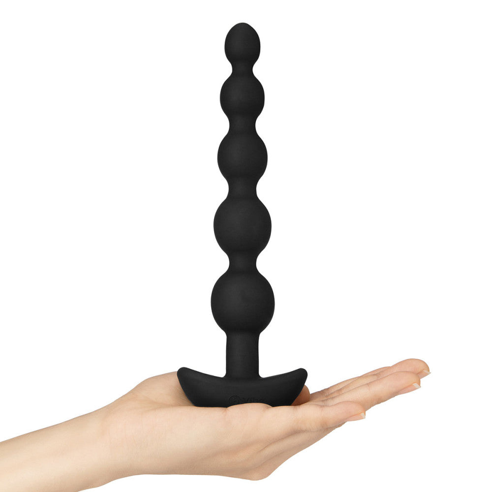 B-Vibe Cinco Beads - Black on white background. Available at SugarX in Sex Toys in the Butt Plug collection.