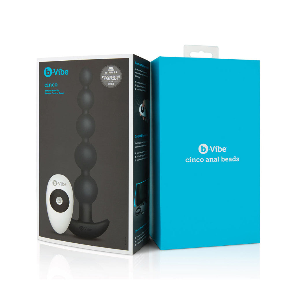 B-Vibe Cinco Beads - Black on white background. Available at SugarX in Sex Toys in the Butt Plug collection.