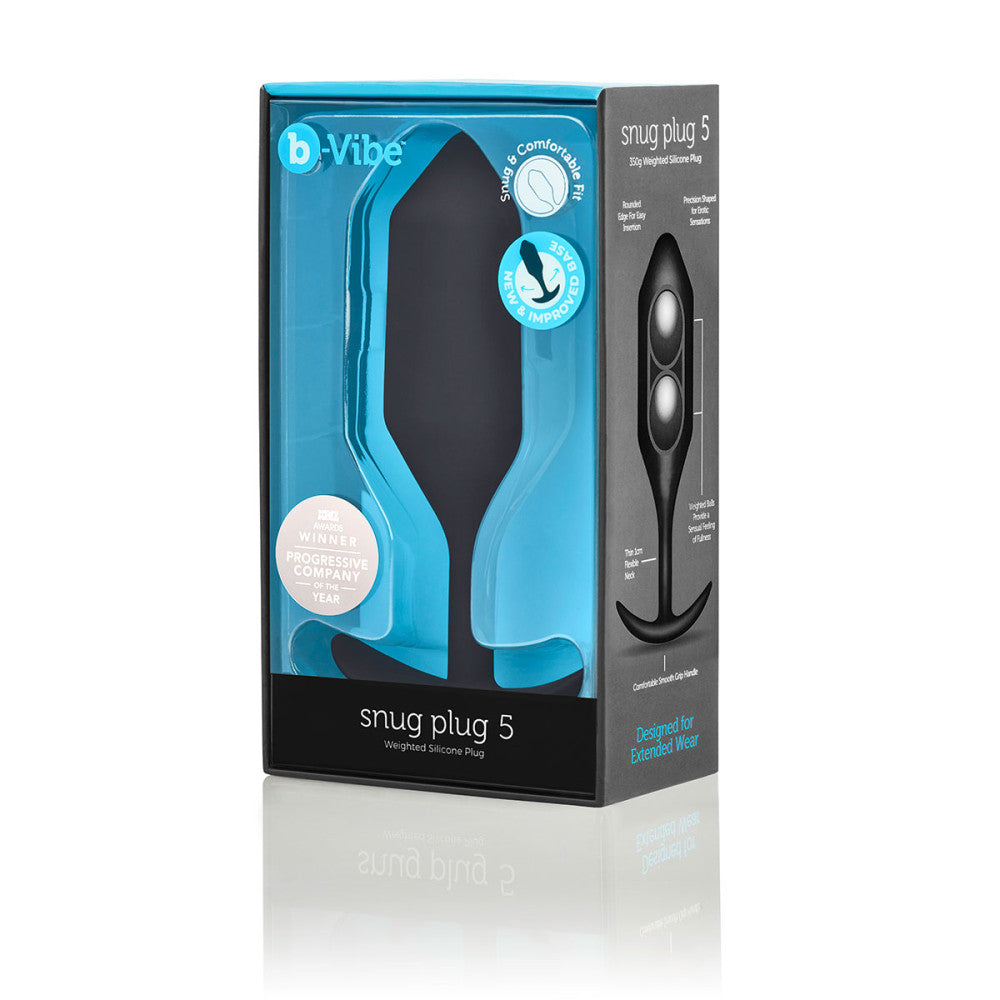 B-Vibe Snug Plug 5 - Black on white background. Available at SugarX in Sex Toys in the Butt Plug collection.