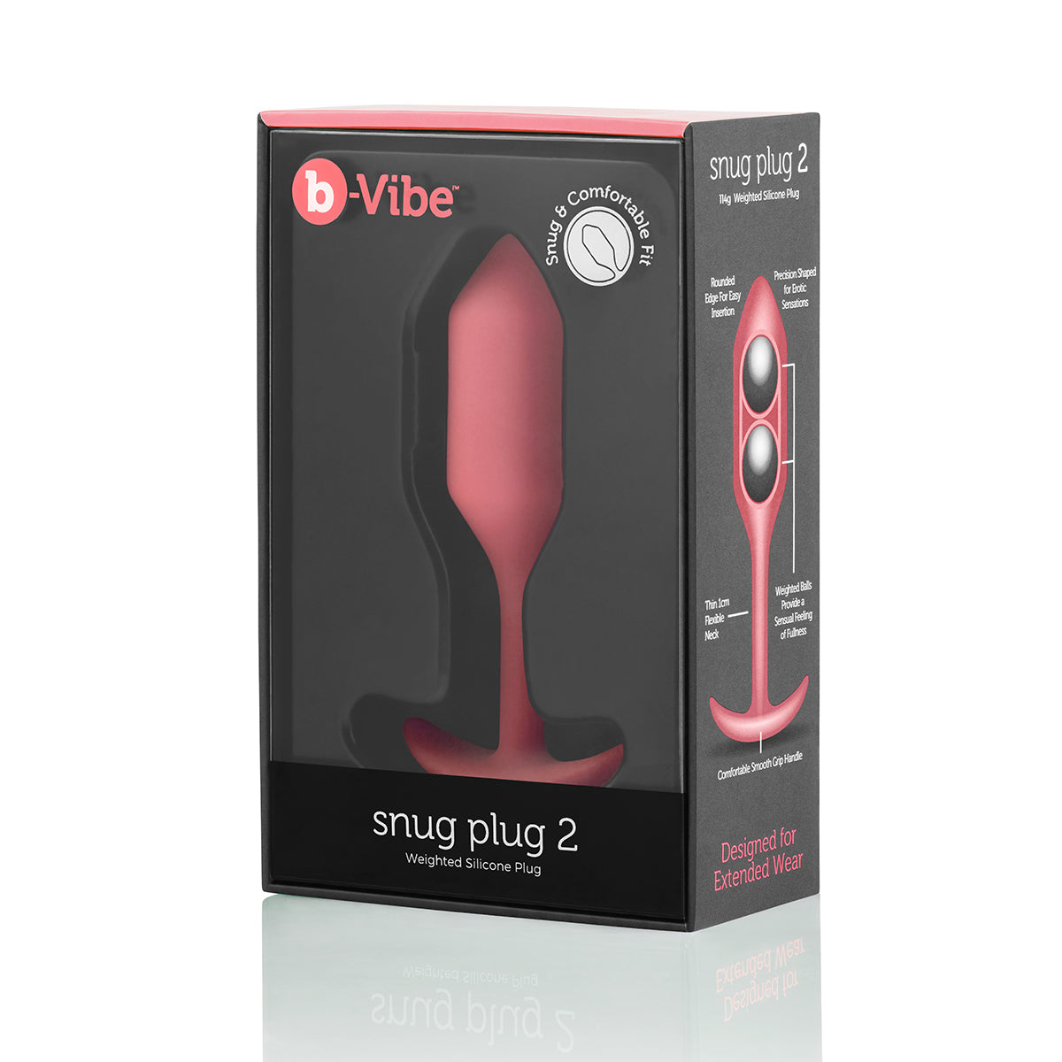 B-Vibe Snug Plug 2 - Coral on white background. Available at SugarX in Sex Toys in the Butt Plug collection.