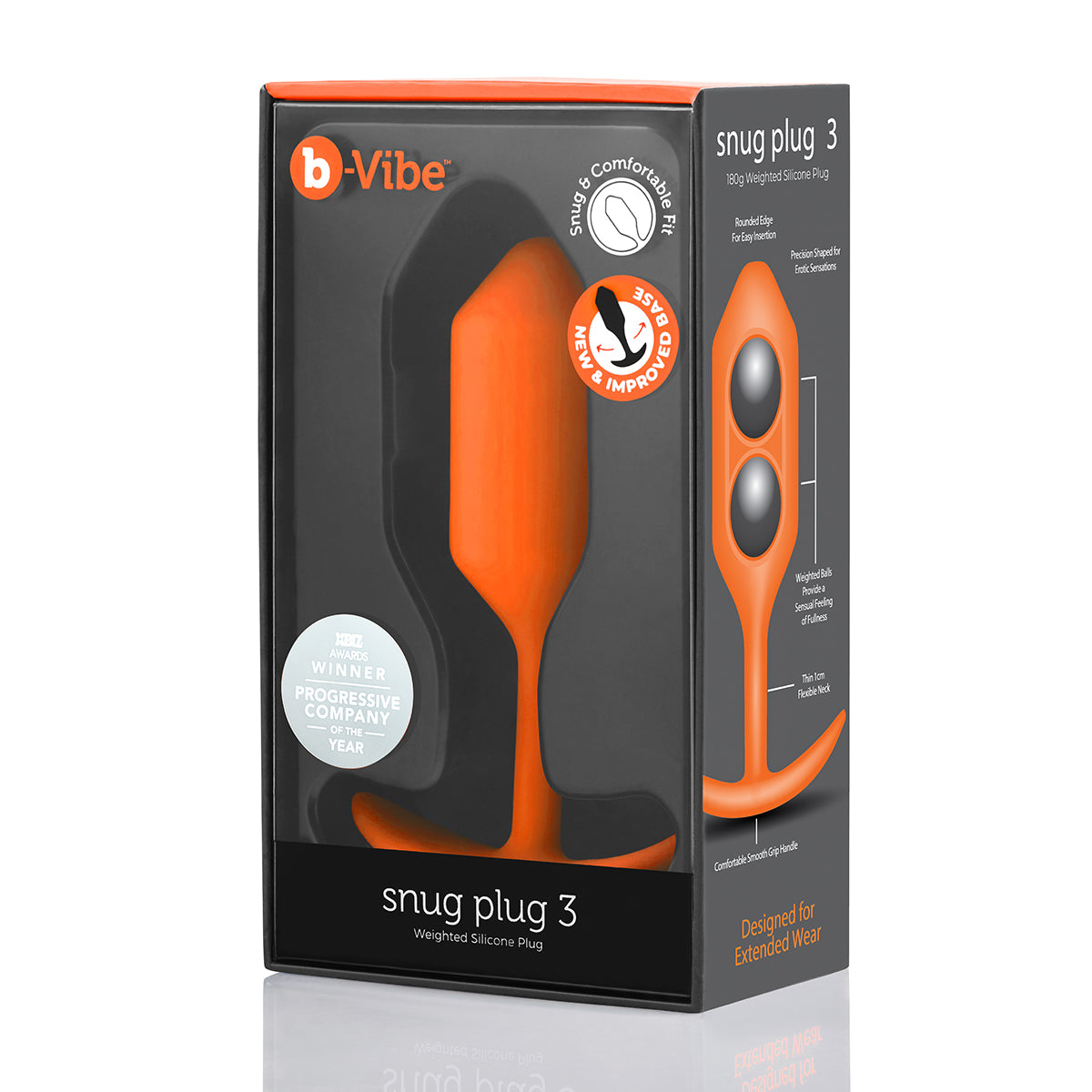 B-Vibe Snug Plug 3 - Orange on white background. Available at SugarX in Sex Toys in the Butt Plug collection.
