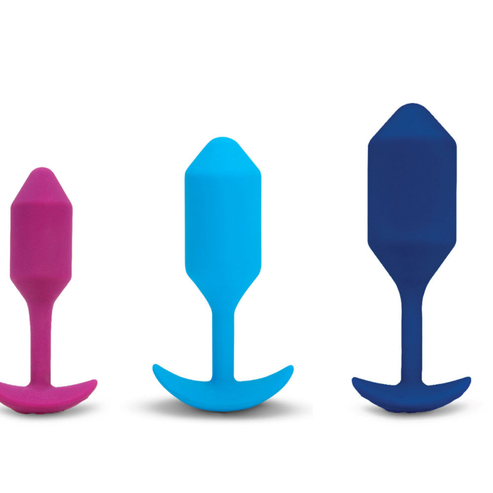 B-Vibe Vibrating Snug Plug 2 - Rose on white background. Available at SugarX in Sex Toys in the Butt Plug collection.