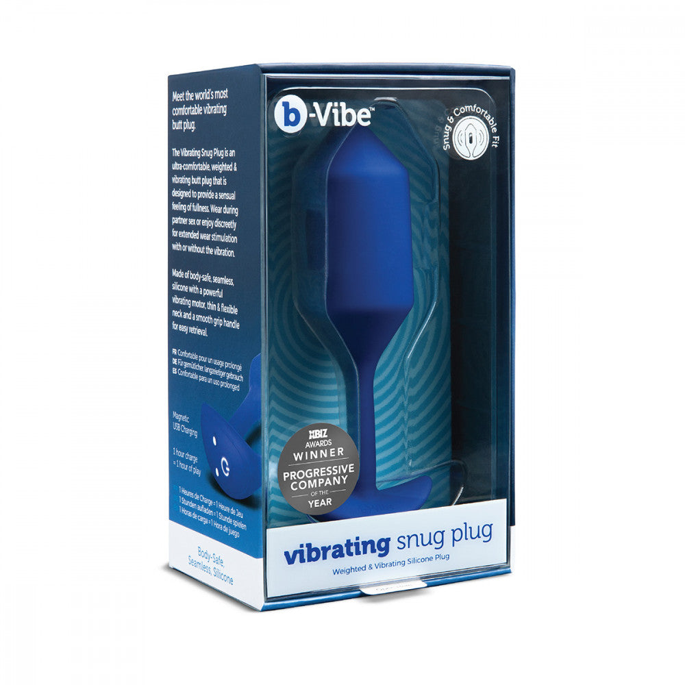 B-Vibe Vibrating Snug Plug 4 - Navy on white background. Available at SugarX in Sex Toys in the Butt Plug collection.
