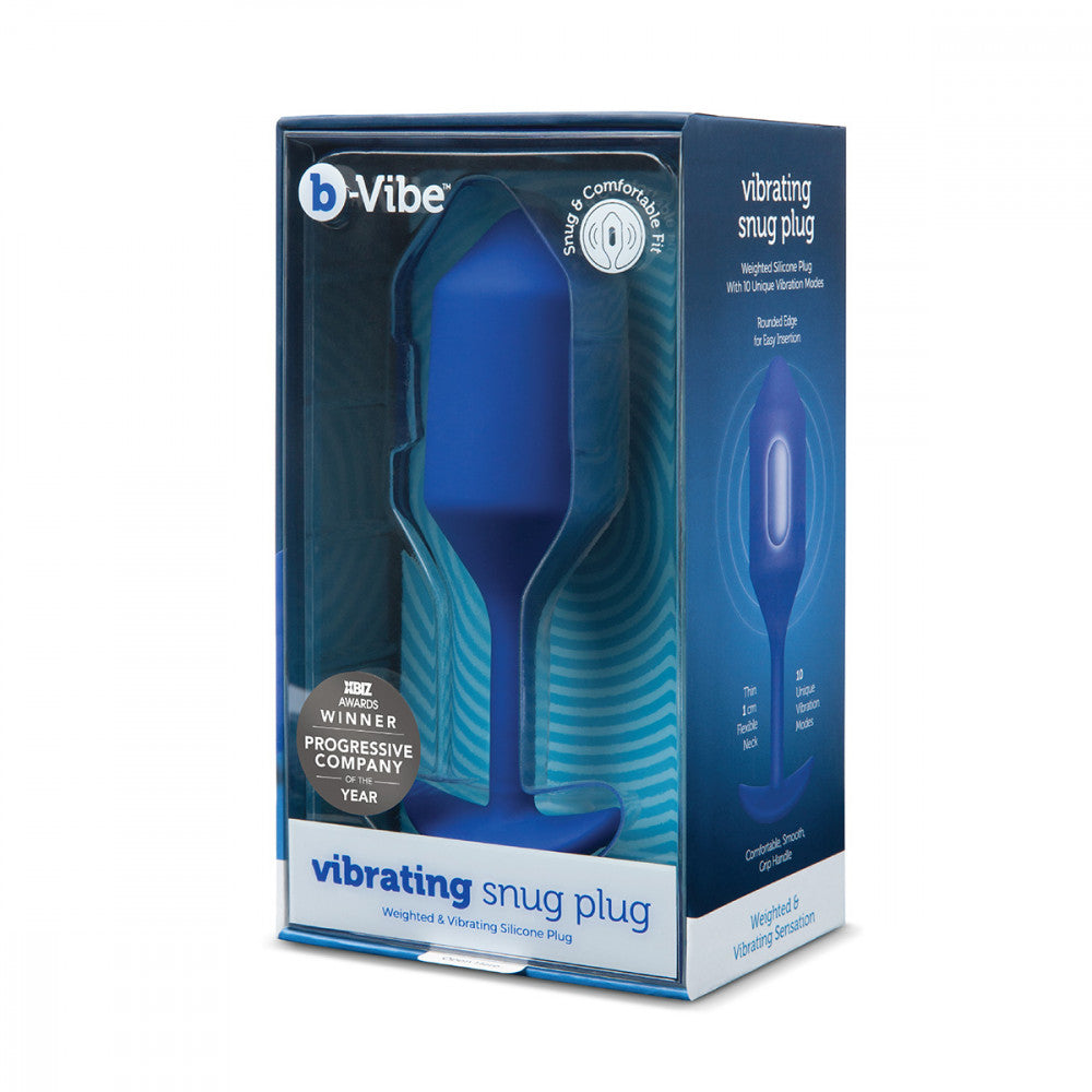 B-Vibe Vibrating Snug Plug 4 - Navy on white background. Available at SugarX in Sex Toys in the Butt Plug collection.