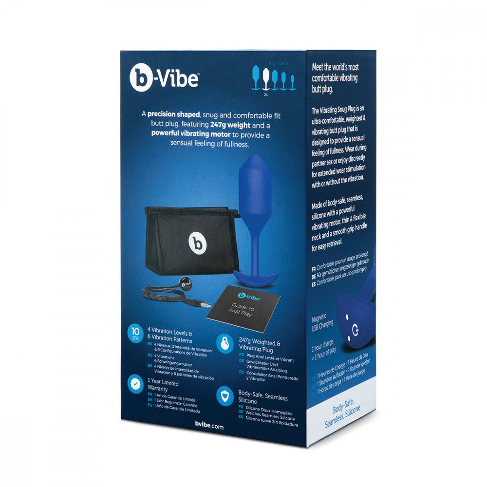 B-Vibe Vibrating Snug Plug 4 - Navy on white background. Available at SugarX in Sex Toys in the Butt Plug collection.