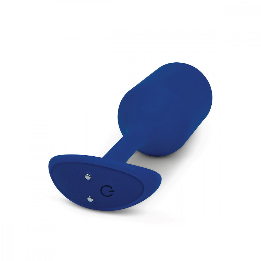 B-Vibe Vibrating Snug Plug 4 - Navy on white background. Available at SugarX in Sex Toys in the Butt Plug collection.
