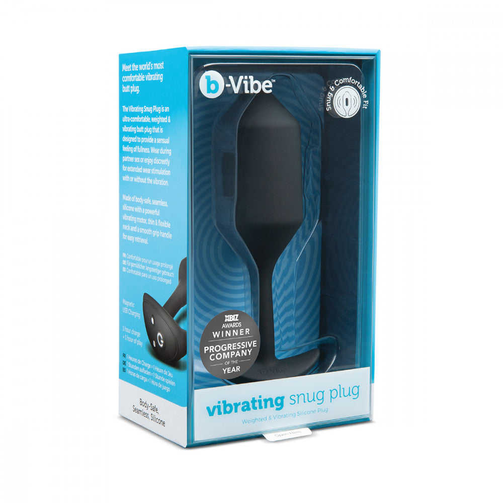 B-Vibe Vibrating Snug Plug 4 - Black on white background. Available at SugarX in Sex Toys in the Butt Plug collection.