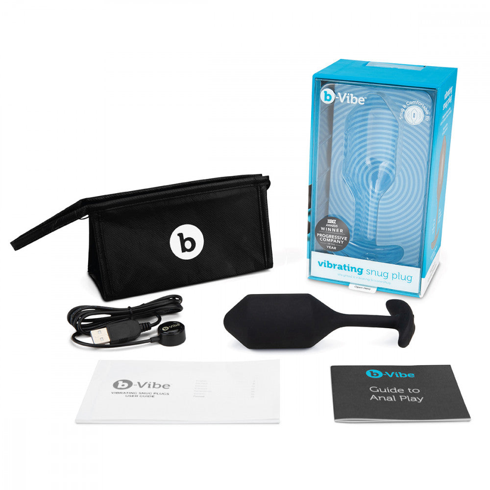 B-Vibe Vibrating Snug Plug 4 - Black on white background. Available at SugarX in Sex Toys in the Butt Plug collection.