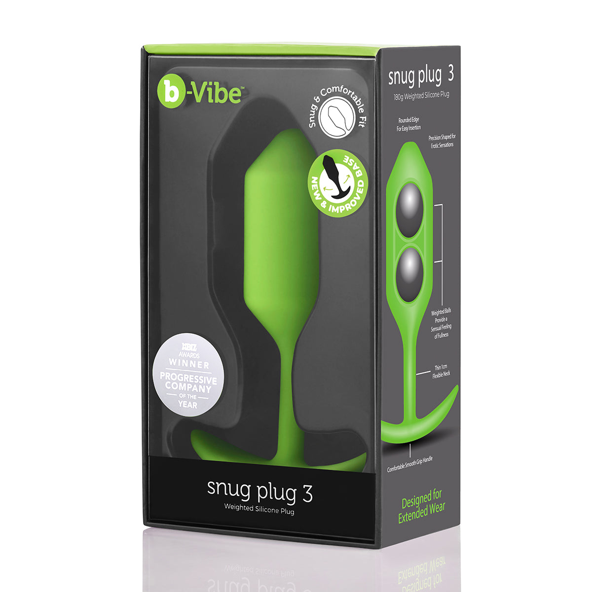 B-Vibe Snug Plug 3 - Lime on white background. Available at SugarX in Sex Toys in the Butt Plug collection.