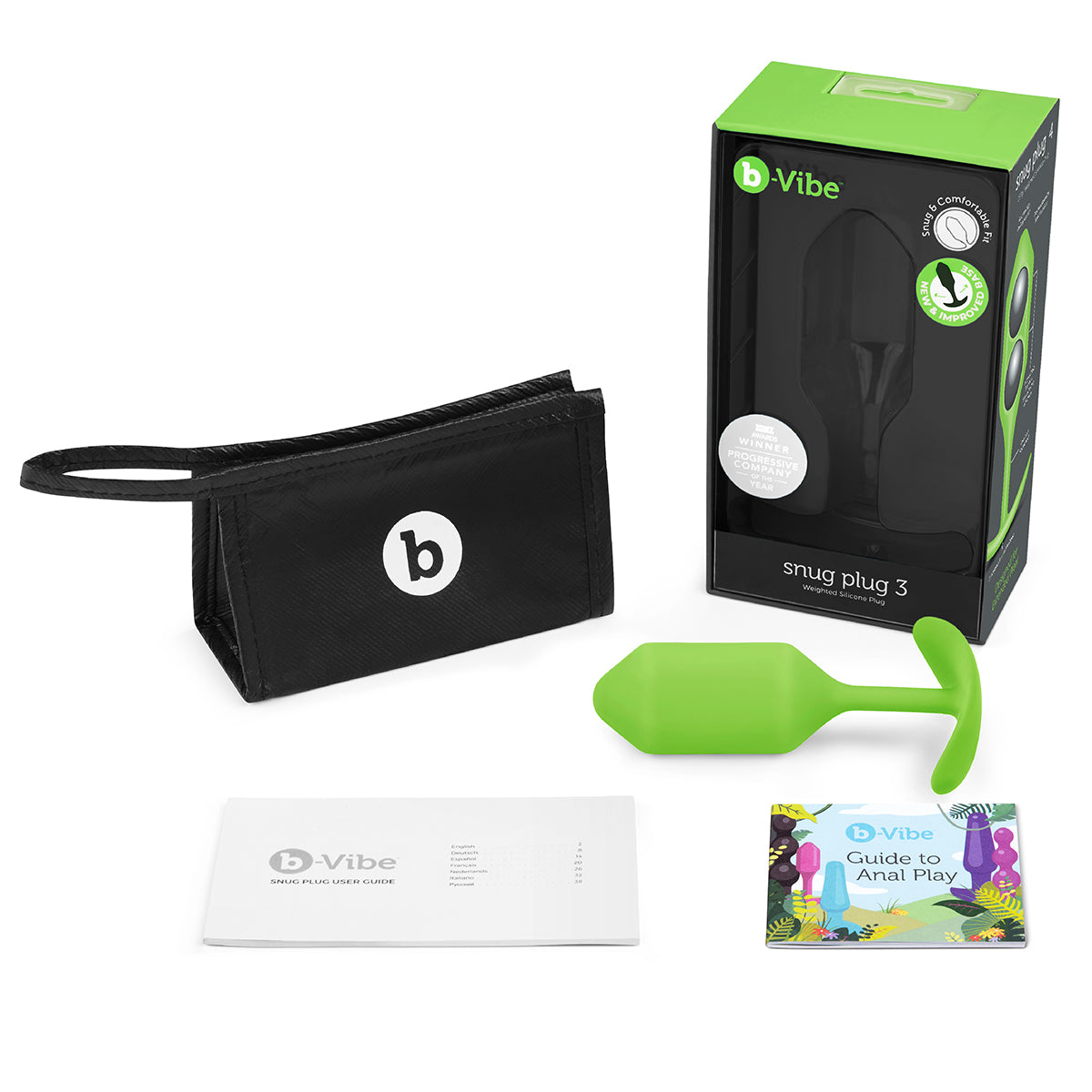 B-Vibe Snug Plug 3 - Lime on white background. Available at SugarX in Sex Toys in the Butt Plug collection.