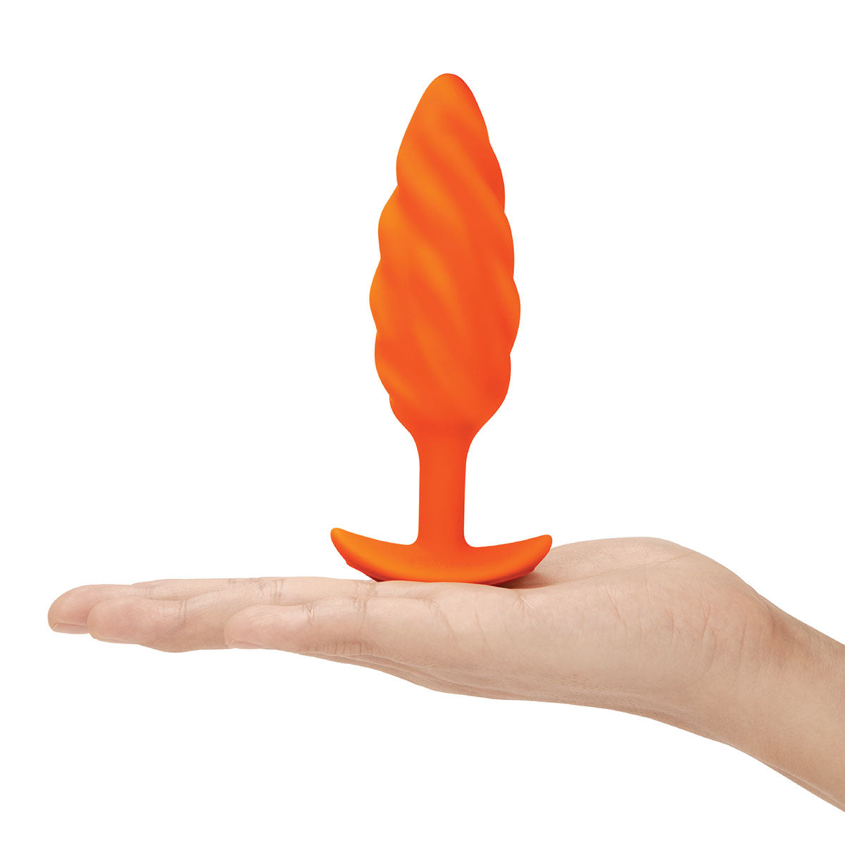 B-Vibe Swirl Texture Plug Orange - Medium on white background. Available at SugarX in Sex Toys in the Butt Plug collection.
