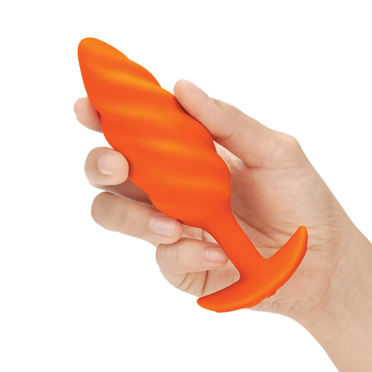 B-Vibe Swirl Texture Plug Orange - Medium on white background. Available at SugarX in Sex Toys in the Butt Plug collection.