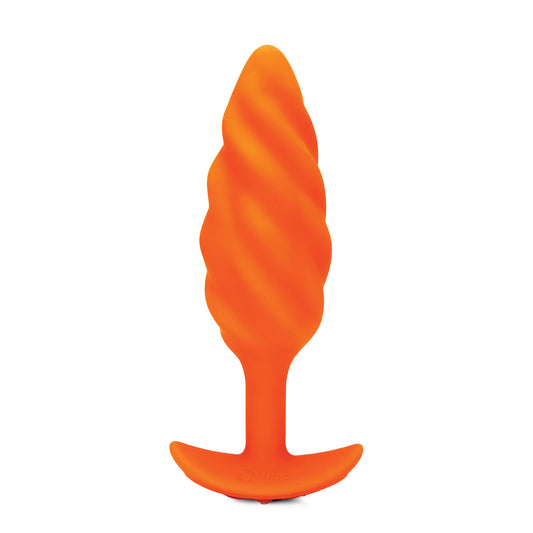 B-Vibe Swirl Texture Plug Orange - Medium on white background. Available at SugarX in Sex Toys in the Butt Plug collection.