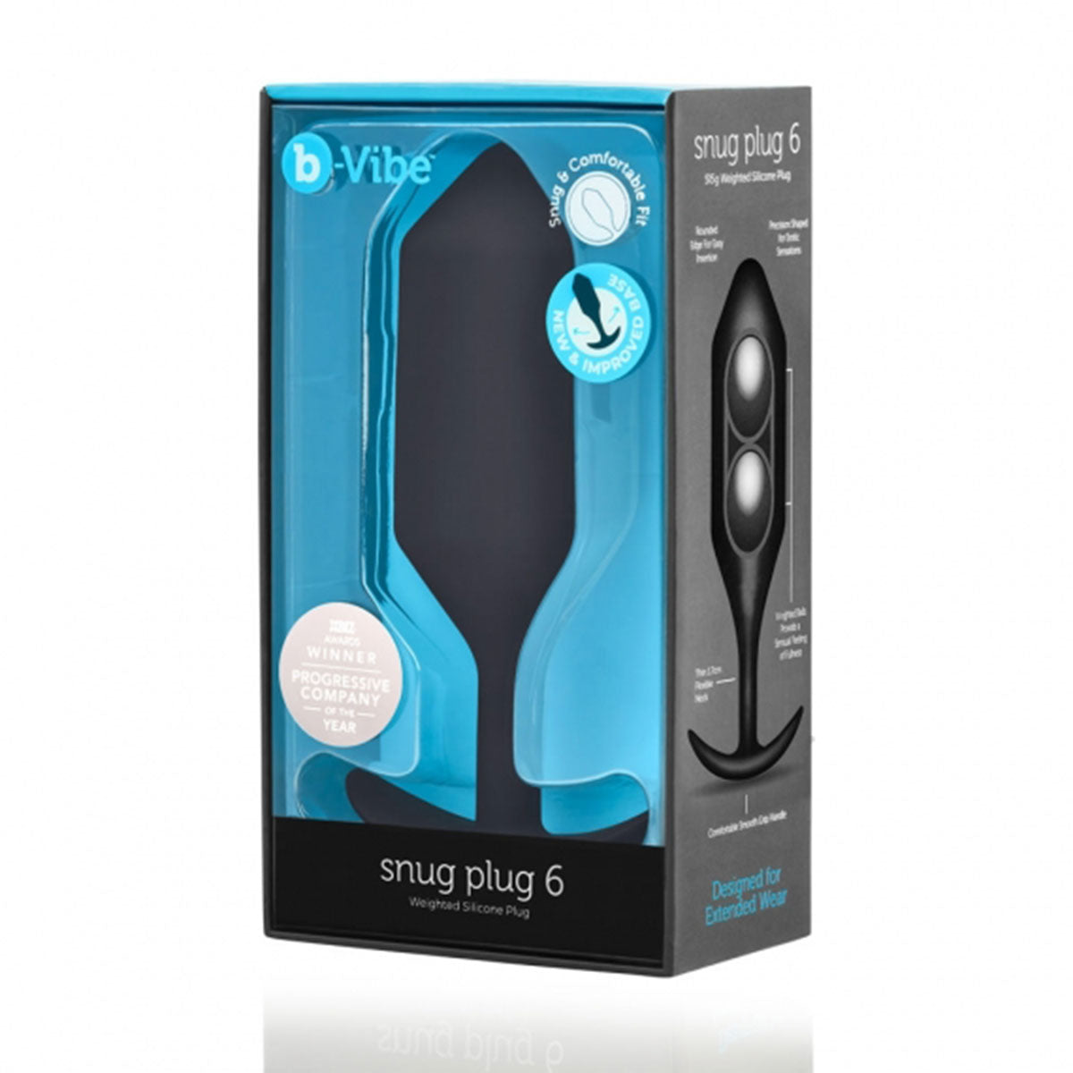 B-Vibe Snug Plug 6 - Black on white background. Available at SugarX in Sex Toys in the Butt Plug collection.