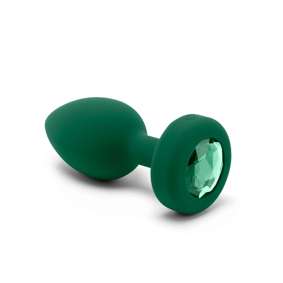 B-Vibe Vibrating Jewel Plug Medium/Large - Emerald on white background. Available at SugarX in Sex Toys in the Butt Plug collection.