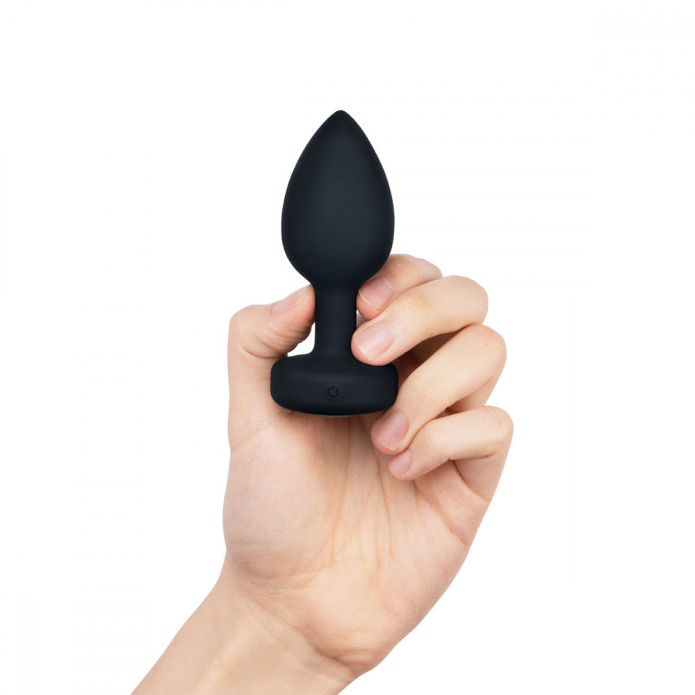 B-Vibe Vibrating Jewel Plug Medium/Large - Black on white background. Available at SugarX in Sex Toys in the Butt Plug collection.