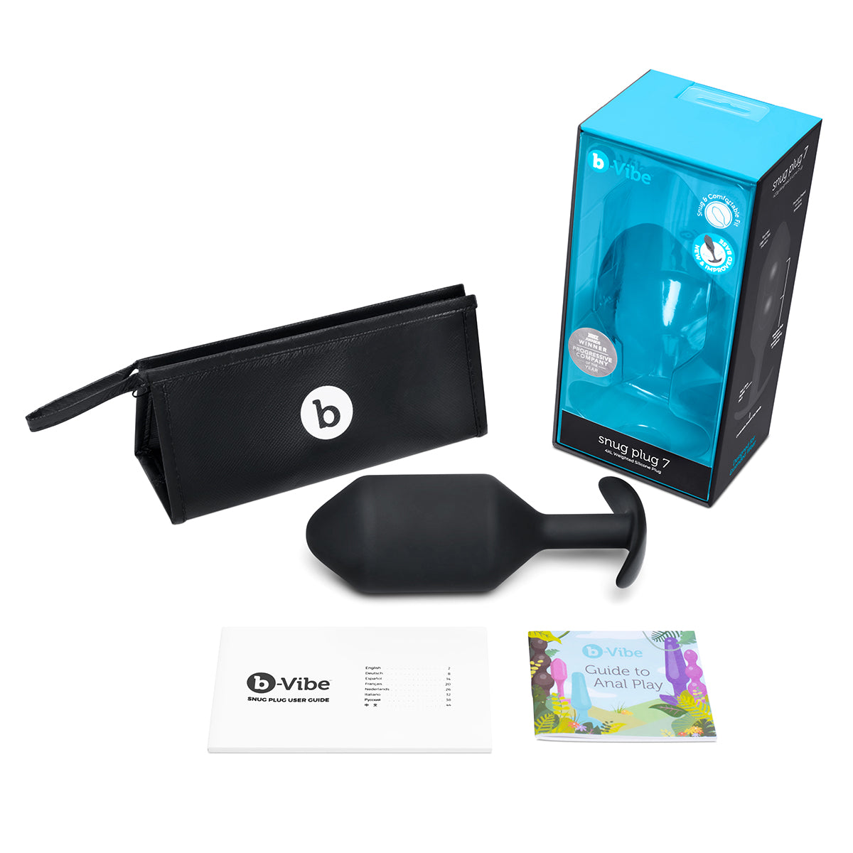 B-Vibe Snug Plug 7 - Black on white background. Available at SugarX in Sex Toys in the Butt Plug collection.