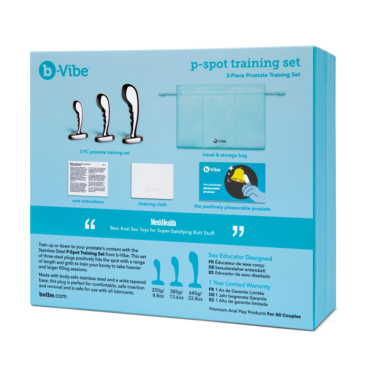 B-Vibe Stainless Steel P-Spot Training Set on white background. Available at SugarX in Sex Toys in the Butt Plug collection.