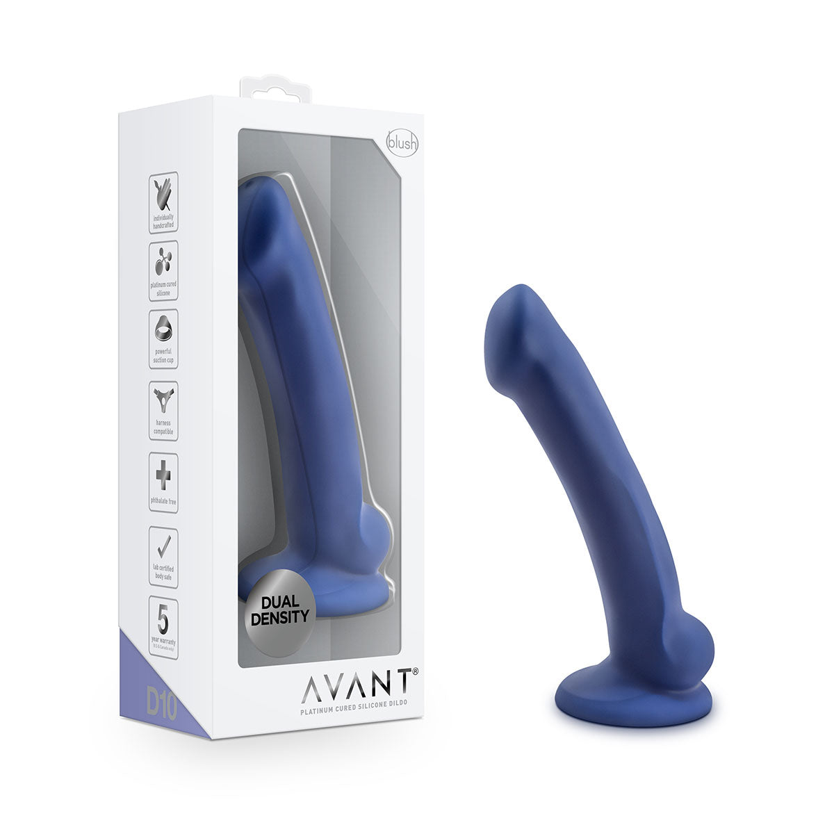 Avant D10 - Ergo MINI Indigo showcasing its design as a dildo with suction cup. Available at SugarX in Sex Toys in the Dildo collection.