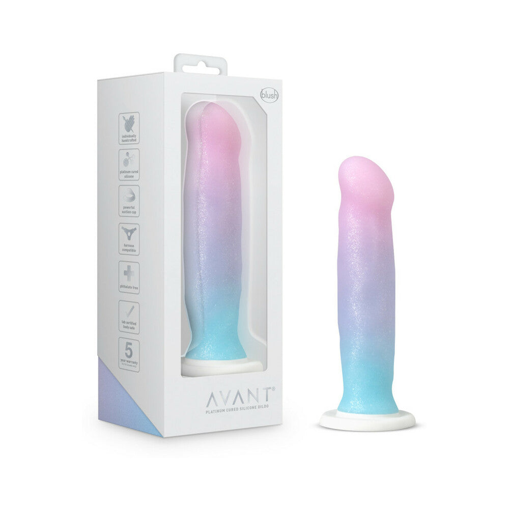 Blush Avant Lucky D17 dildo shown with colorful retail packaging – non-realistic silicone dildo at SugarX.