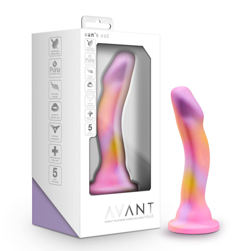 Blush Avant Sun’s Out pink silicone dildo with packaging – non-realistic harness compatible dildo at SugarX.