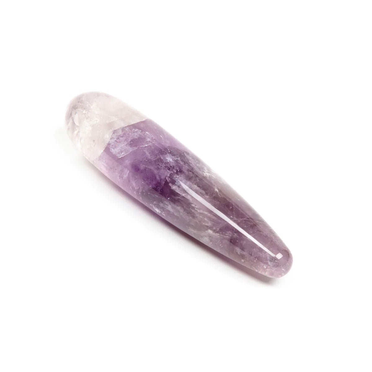 The Amethyst Original crystal pleasure wand by Chakrubs lying diagnally at SugarX.