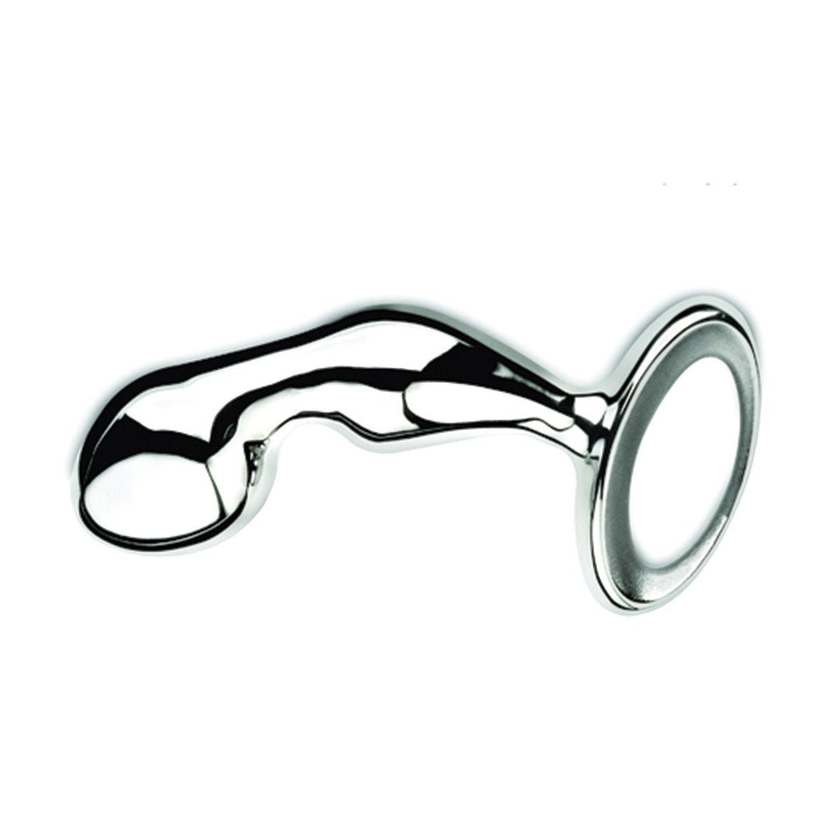 Njoy Pfun Plug on white background showing ergonomic curve and polished stainless steel finish at SugarX.