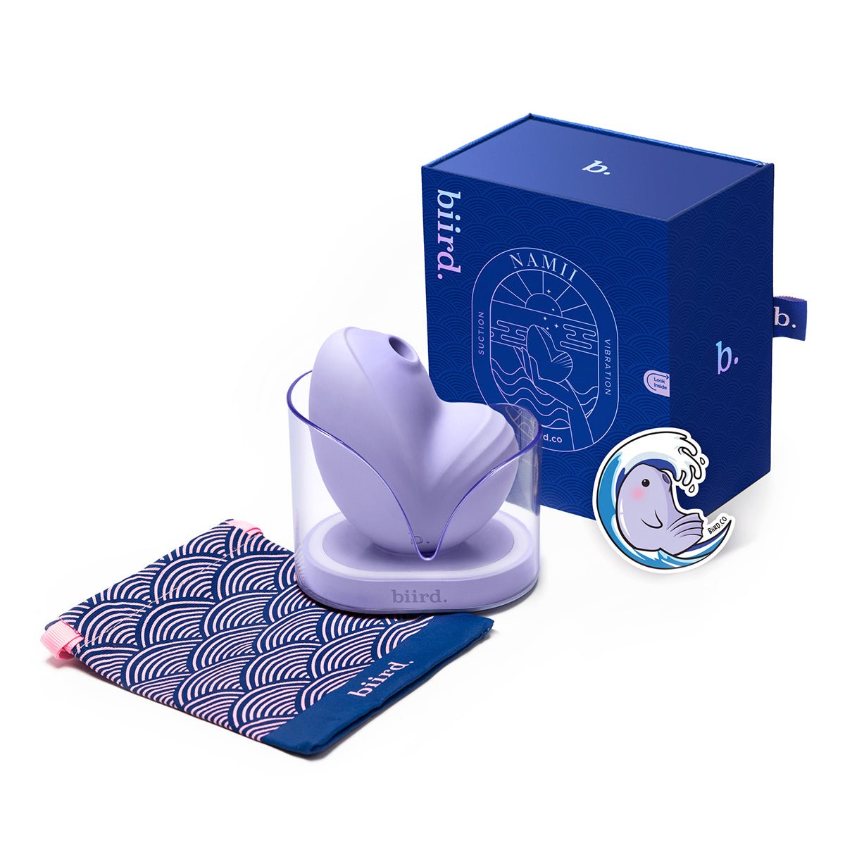 Biird Namii 2-in-1 clit sucker and vibrator in Lilac at SugarX in Sex Toys in Clitoral Vibrators collection, shown on a plain white background. Made from ultra-soft silicone.