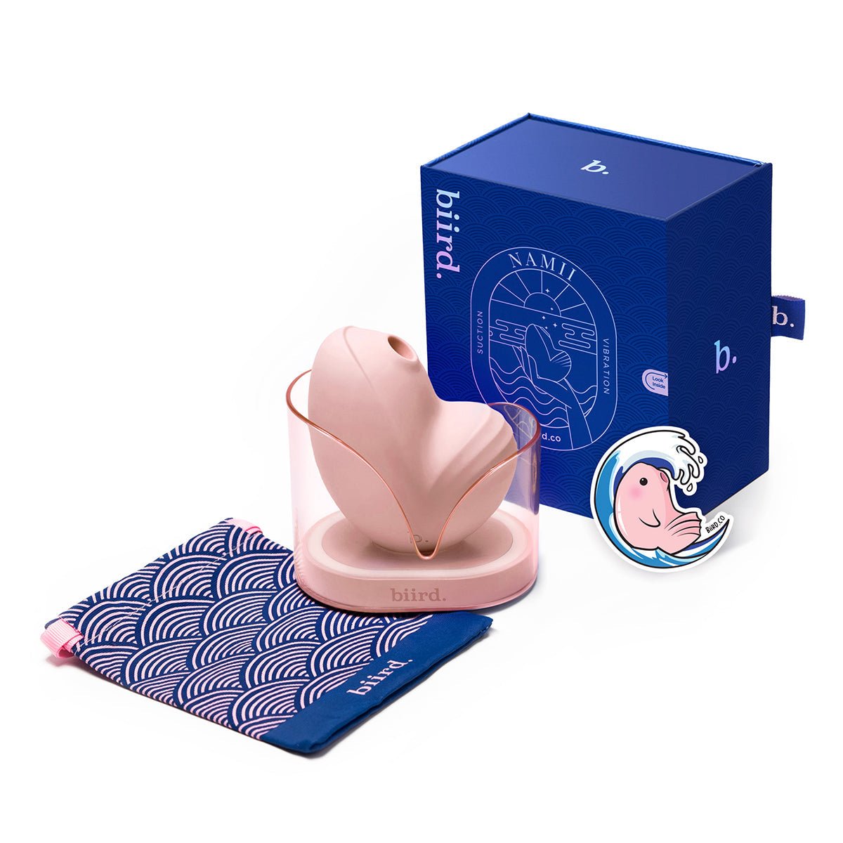 Biird Namii 2-in-1 clitoral vibrator in Peach at SugarX in Sex Toys in Clitoral Vibrators collection, shown on a plain white background. Made from ultra-soft silicone.