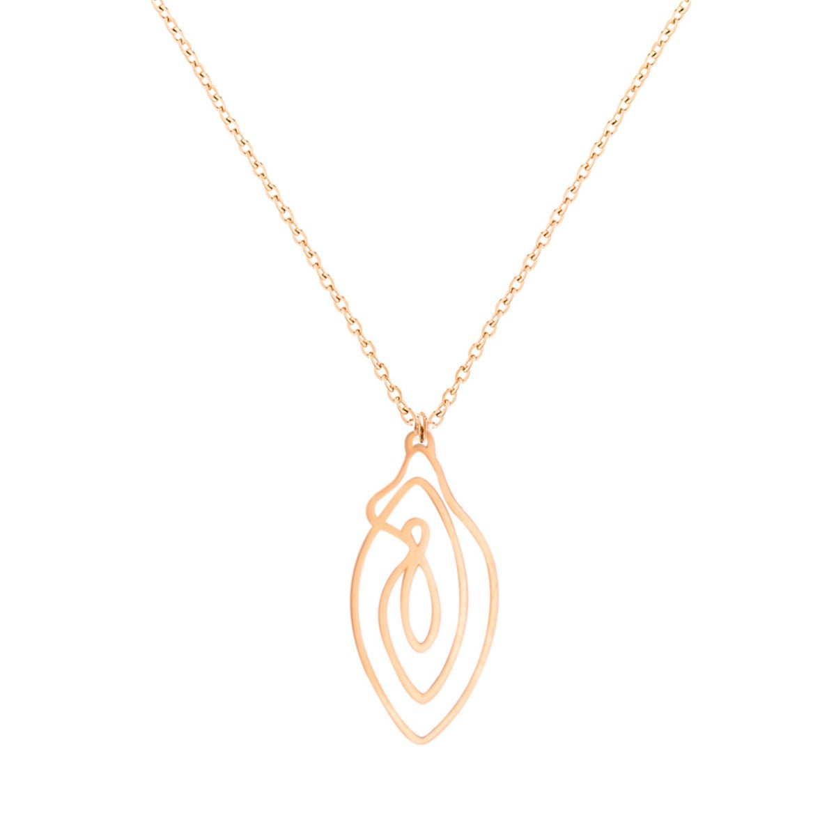 Biird Vulvii Necklace in Rose Gold at SugarX, displayed on a plain white background. This elegant rose gold-plated stainless steel necklace features a minimalist line drawing of a vulva.